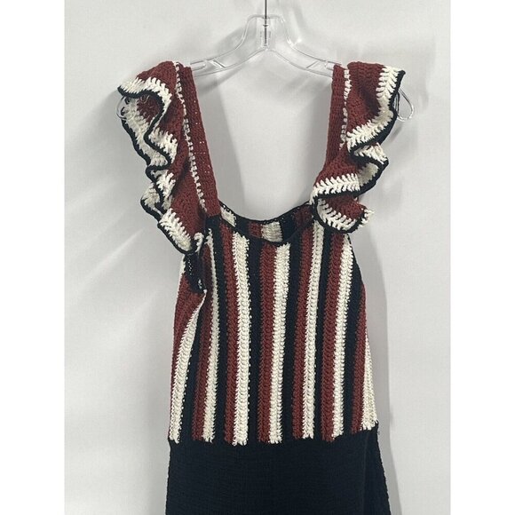 Zara Crochet Knit Ruffle Jumpsuit Sz M NWT Black - Picture 4 of 11